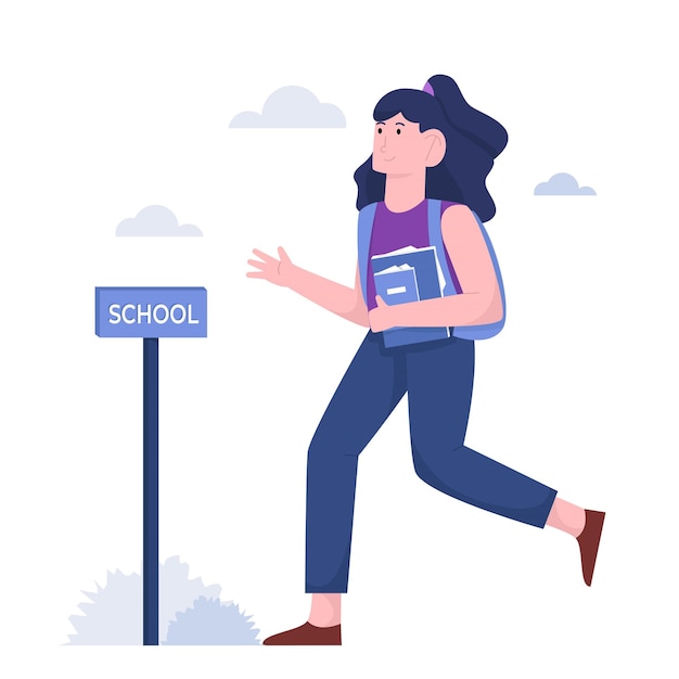 Vector young woman hold books for go to school