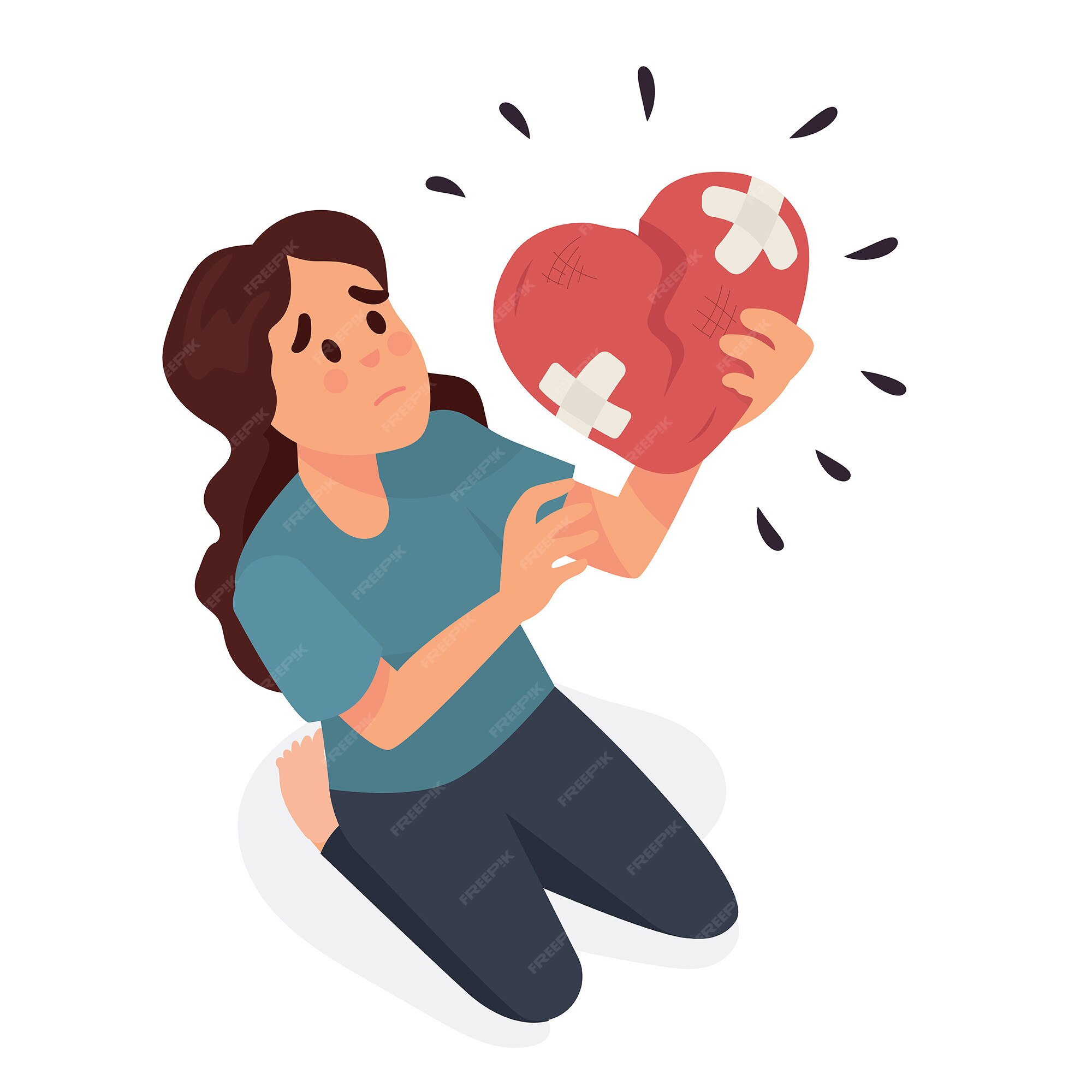 Cartoon alone girl holds broken heart white Vector Image