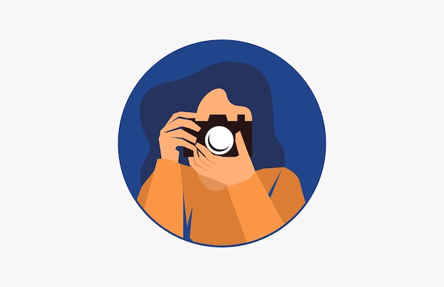 a young woman holding a camera illustration vector