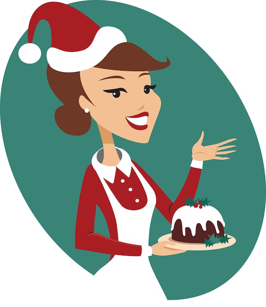 Young woman holding christmas pudding