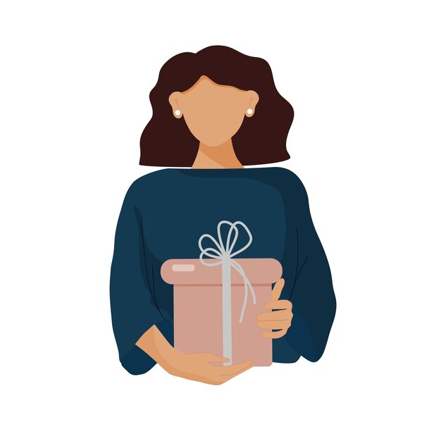 Young woman holding a gift box Giving a present or celebration vector concept