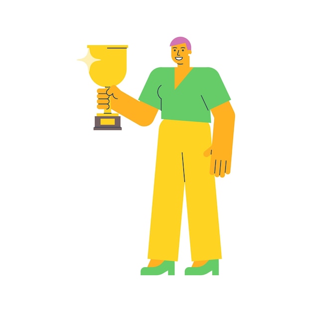 Vector young woman holding golden cup and smiling