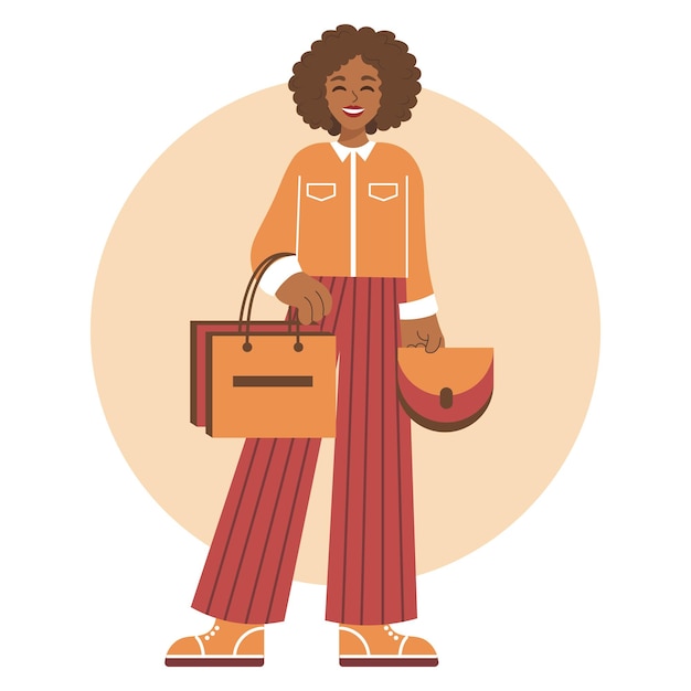 Young woman holding shopping bags Female customer standing with shopping bags in hands Flat style