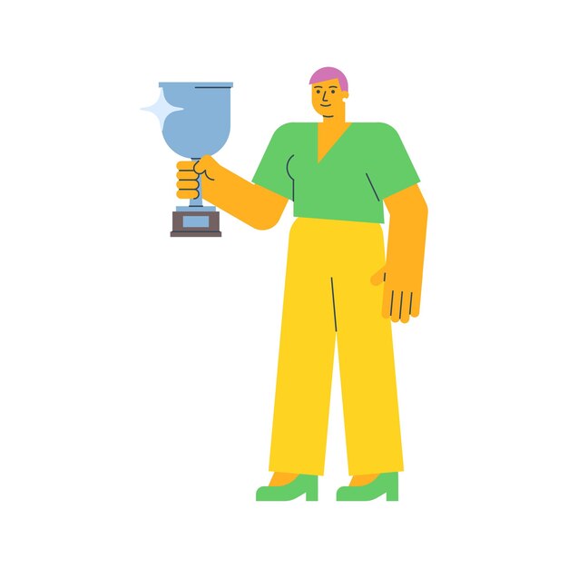 Vector young woman holding silver cup and smiling