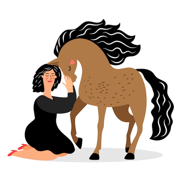 Illustrazione del cavallo e della giovane donna su bianco