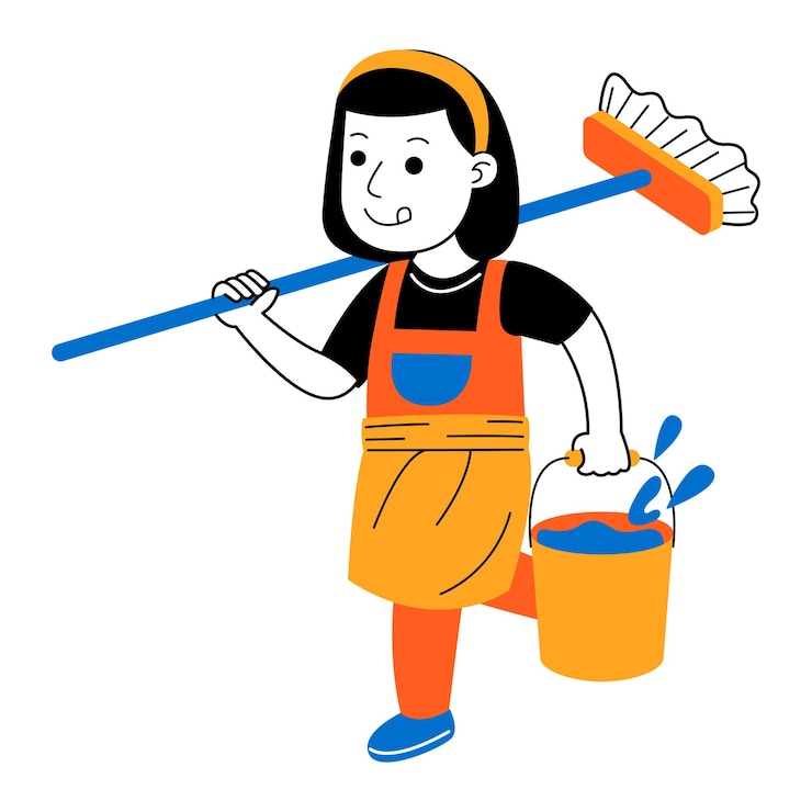 Vector 若い女性の家を掃除するベクトルイラスト