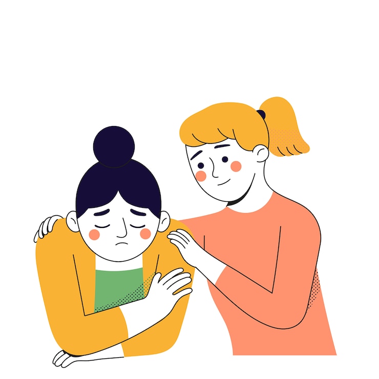 Vector 彼女の友人は悲しいので、若い女性は彼女の友人を抱擁します
