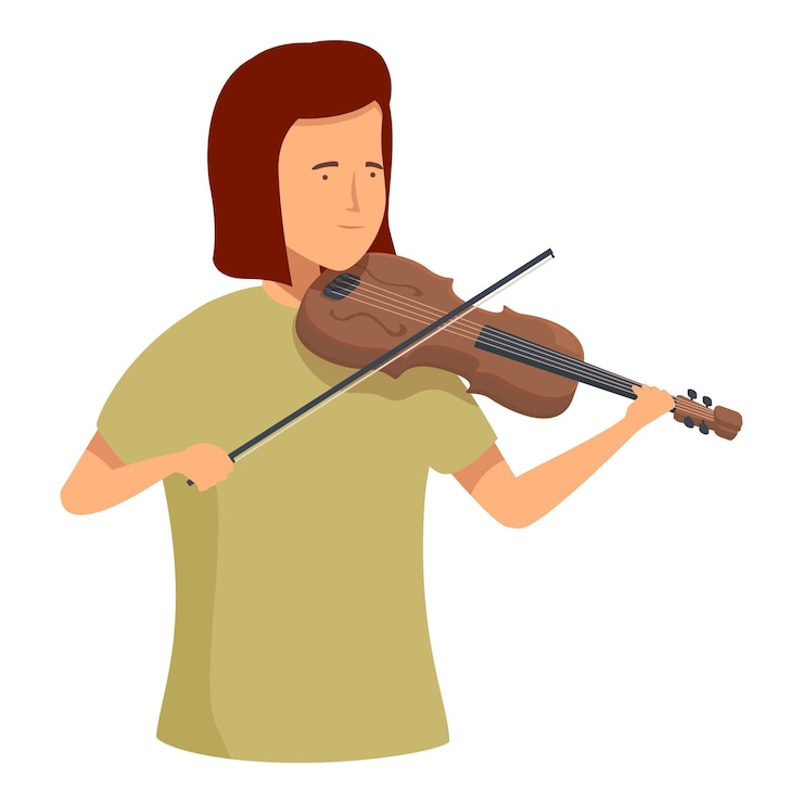 Vector young woman is concentrating while playing the violin