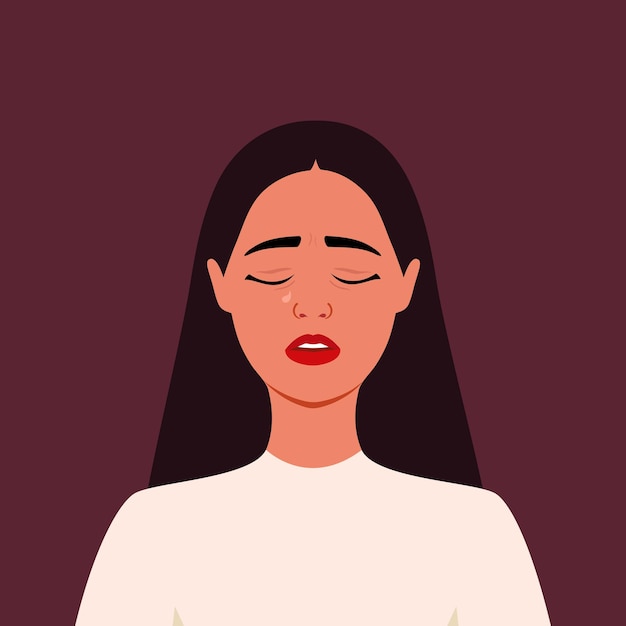 Young woman is crying Human emotions Sadness Despair Female Flat style