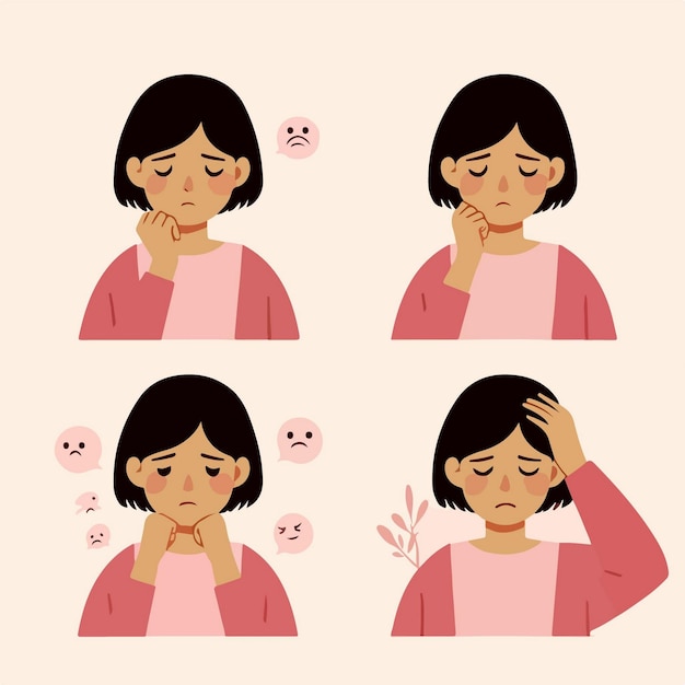 young woman is feeling anxious and depressed psychological health set concept