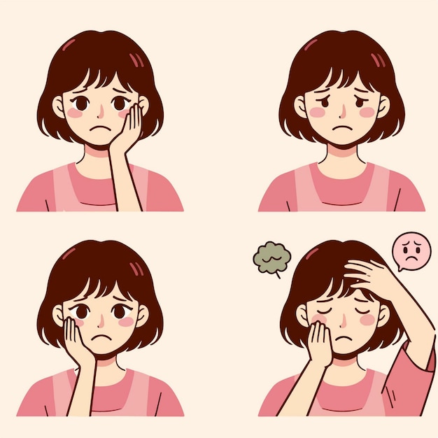 young woman is feeling anxious and depressed psychological health set concept