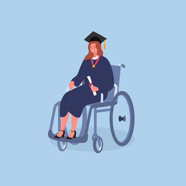 Young woman is sitting in a wheelchair Graduation student Vector