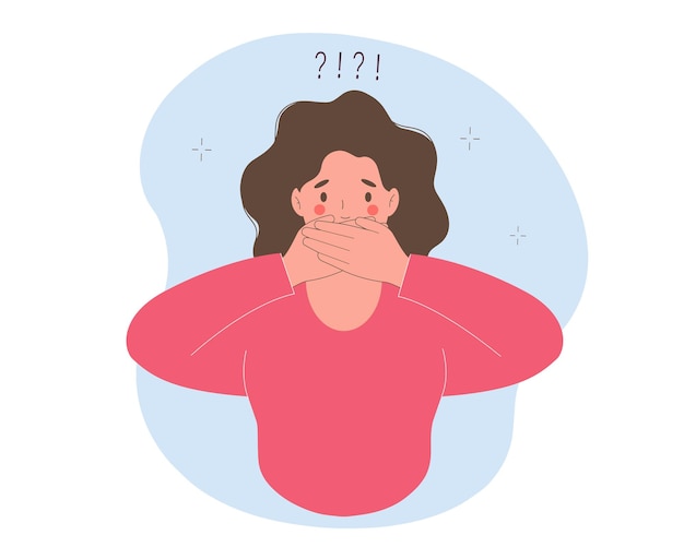 Young woman is surprised she covers her mouth with both hands vector