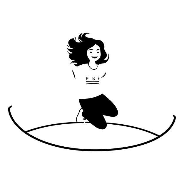 Giovane donna che salta su una tavola da surf illustrazione vettoriale in stile piatto