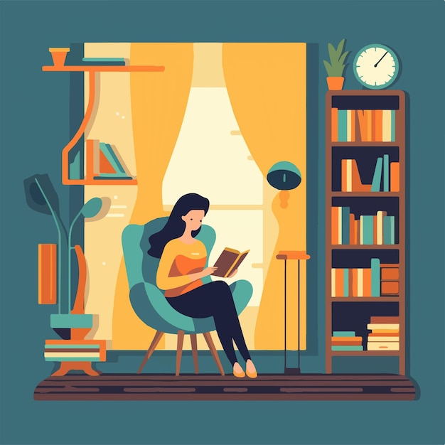 Young woman in a library living room