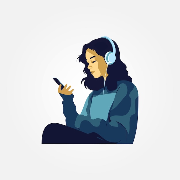 young woman listening to music on cell phone vector illustration