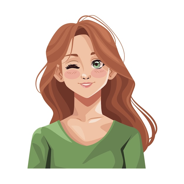 Vector young woman long hair avatar icon isolated