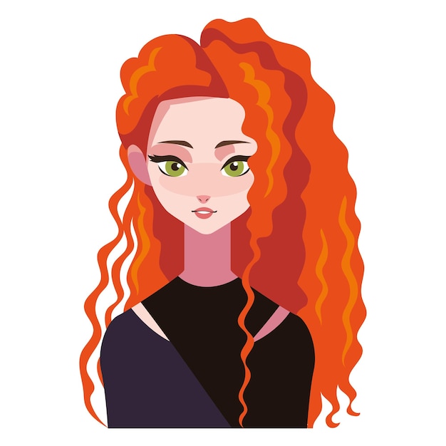 Vector young woman long hair fashion icon isolated