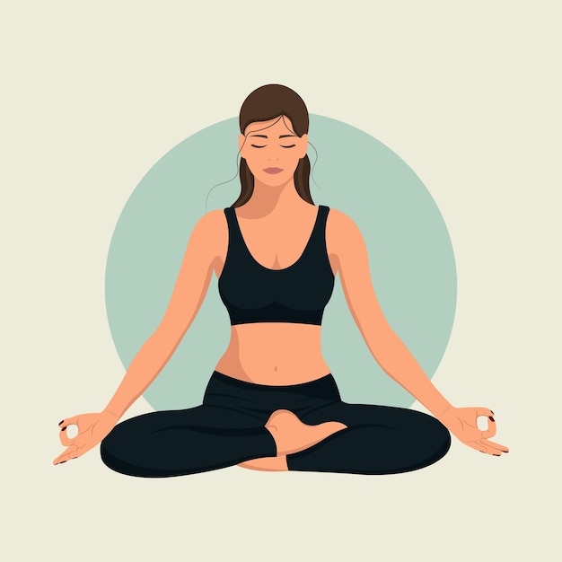 Young woman in the lotus position practices yoga.physical and spiritual practice.vector illustration