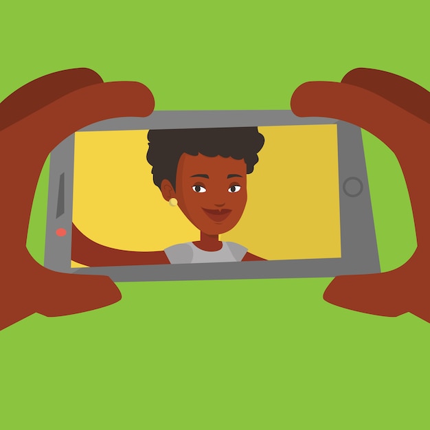 Vector young woman making selfie illustration.