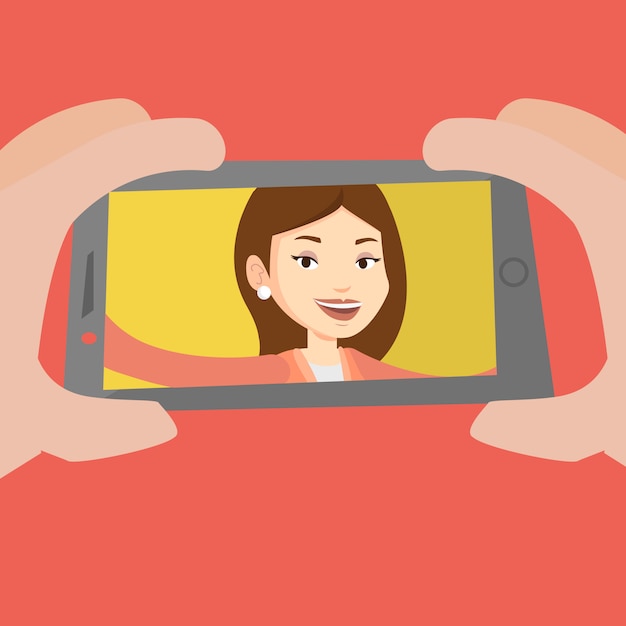 Vector young woman making selfie illustration.