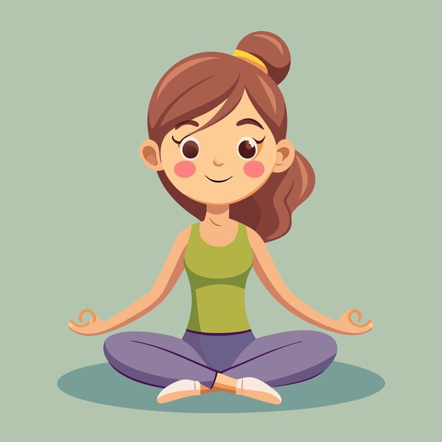 Vector young woman meditating in lotus pose cartoon illustration