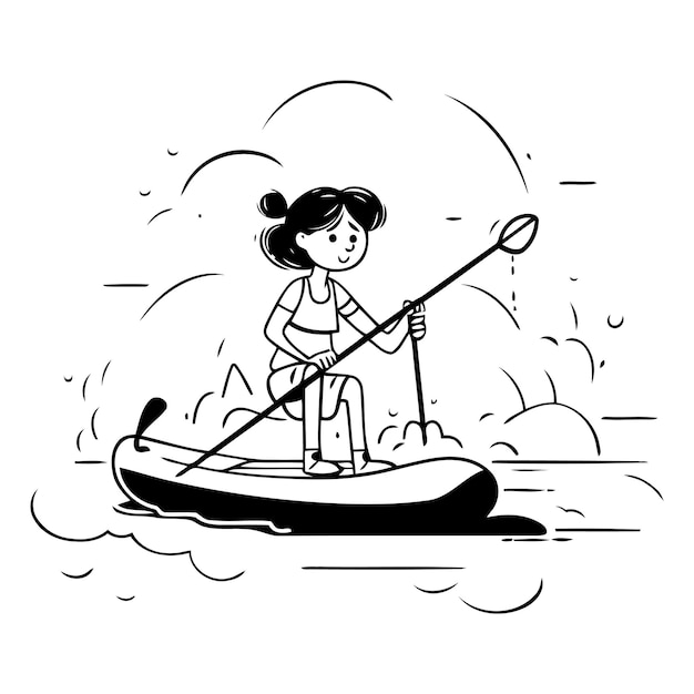 Young woman paddling on a kayak in the sea