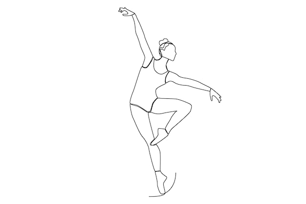 Young woman performing ballet dance one line art