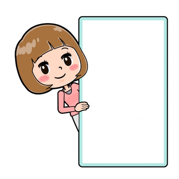 A young woman in a pink clothes showing blank board