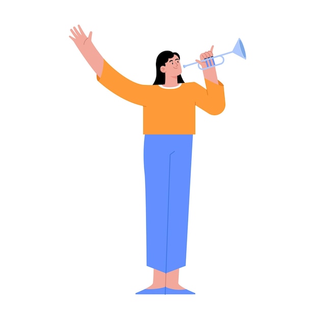 Vector young woman playing trumpet