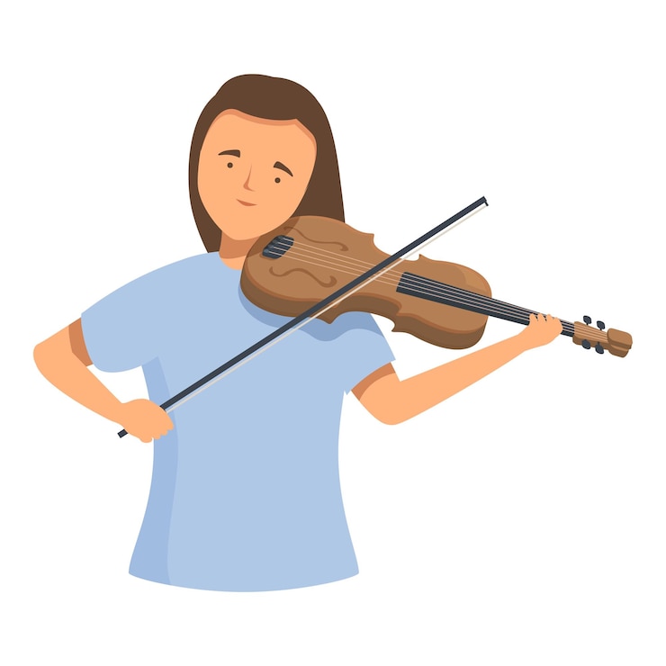 Vector young woman playing violin enjoying classical music concert