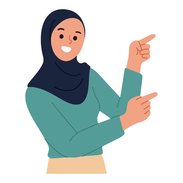 Vector young woman pointing a direction with her finger