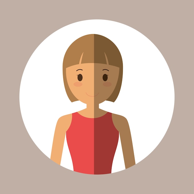 Vector young woman portrait with round colored frame icon image