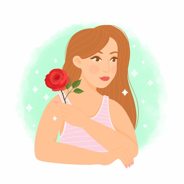 Vector young woman posing with rose flower happy womens day