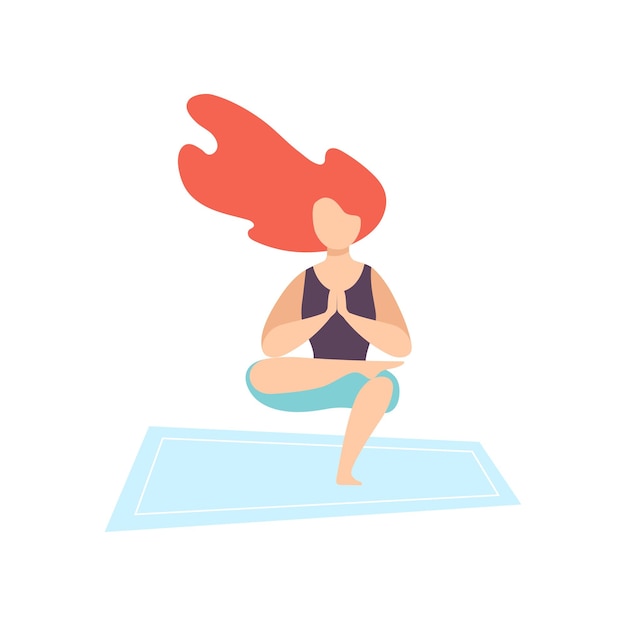 Young woman practicing yoga asana physical workout training vector illustration