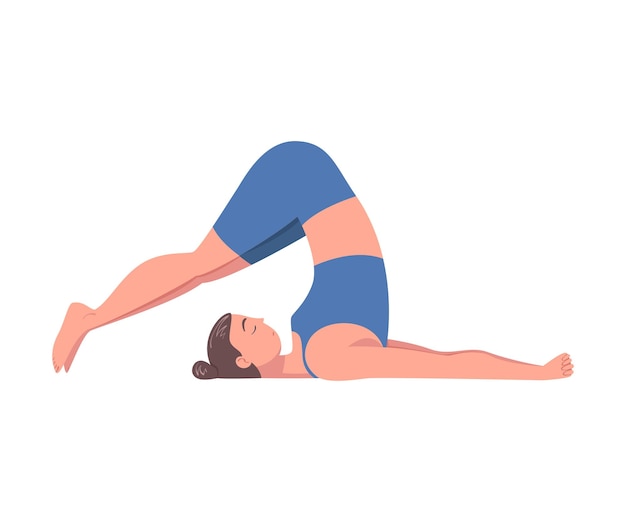 young woman practicing yoga asana or pose stretching body vector illustration