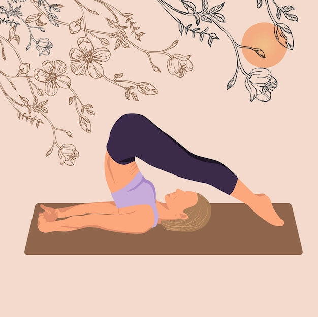 Young woman practicing yoga exercise faceless style Woman workout fitness yoga studio center pos