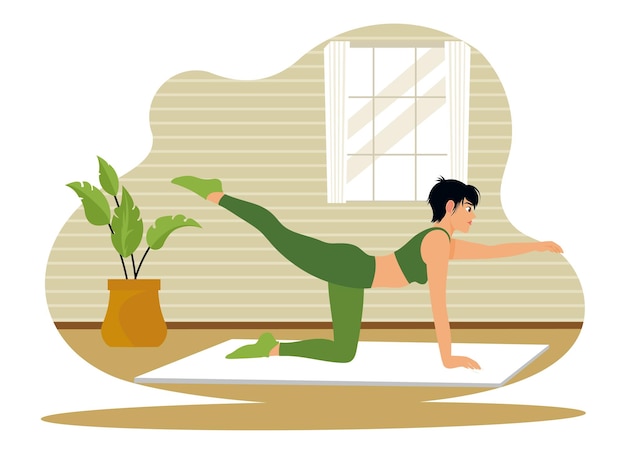 young woman practicing yoga in the morning at home