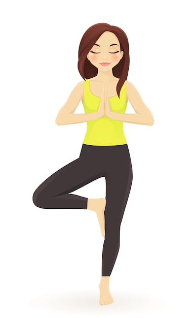 Vector young woman practicing yoga in tree pose