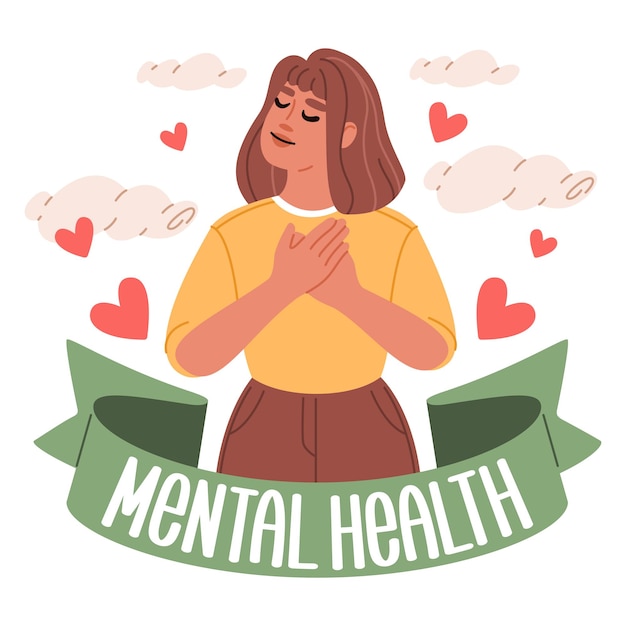 Young woman presses her palms to her chest and experiences harmony within herself Mental health