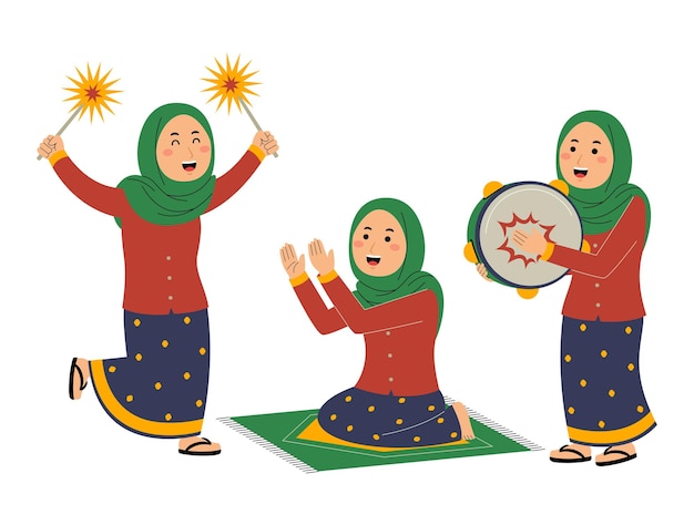 Vector young woman ramadan activity vector illustration