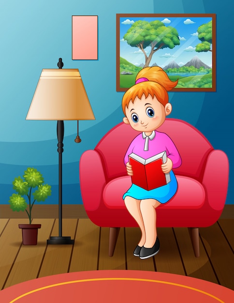 Young woman reading book on chair at home