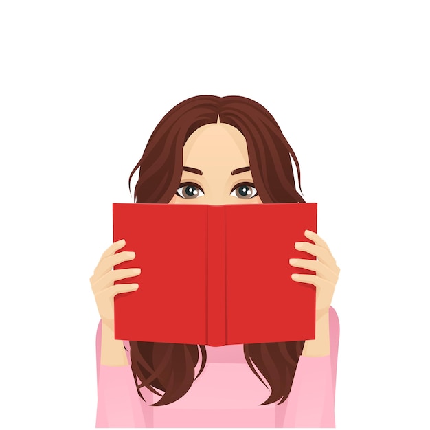 Vector young woman reading book isolated vector illustration