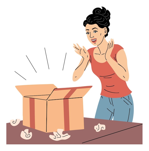 Young woman received a parcel