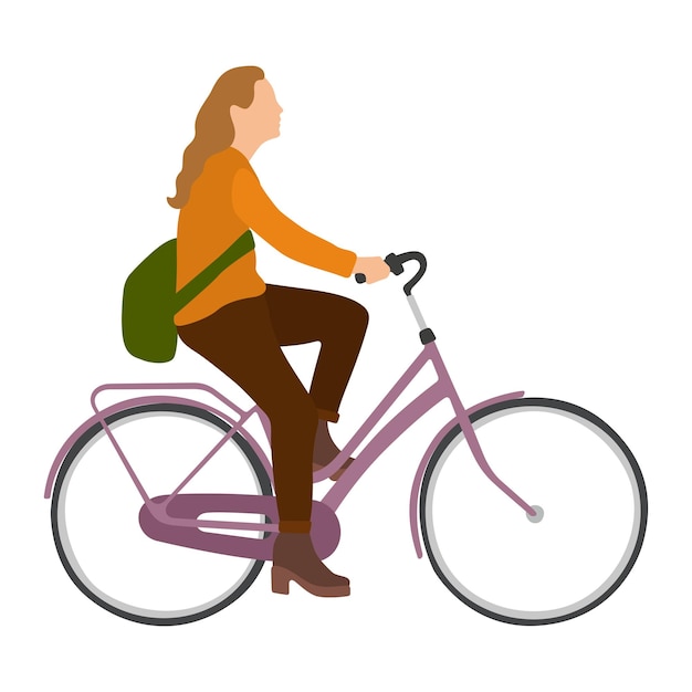 Young woman rides a bicycle flat style vector illustration