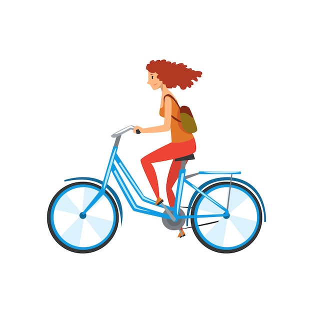 Young woman riding bicycle sport and physical activity concept vector illustration on a white