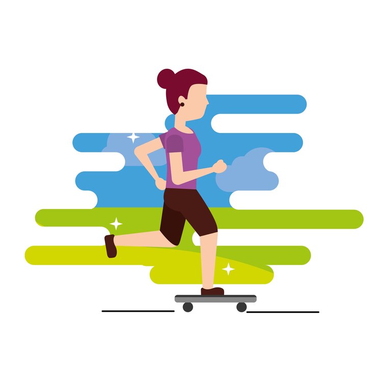 Vector young woman riding a skateboard cheerful sport 