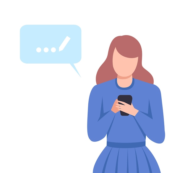 Young Woman Sending Text Message on her Smartphone Social Distancing or Self Isolation Concept Flat Vector Illustration