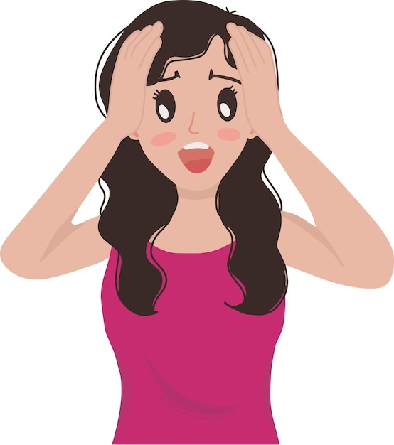 Young woman shocked holding her head with two hands vector illustration