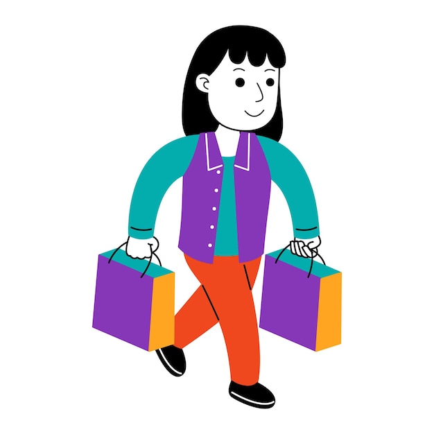 Vector young woman shopper vector illustration